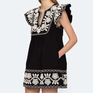 Beck Sea New York black dress w white embroidery